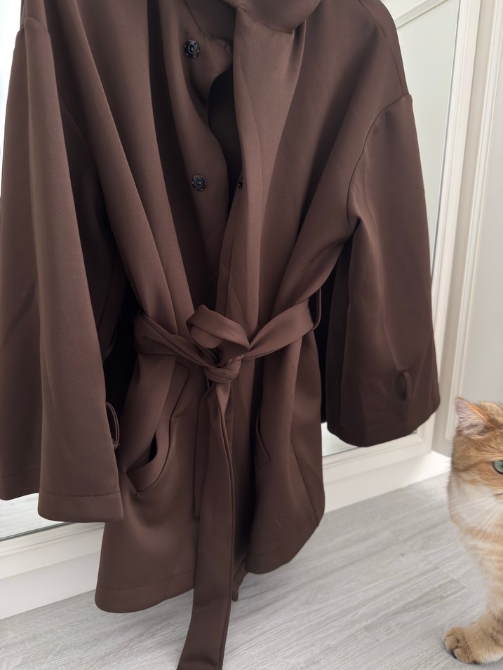 Kadın Kahverengi Uzun Kollu Salaş Uzun Elbise - Görsel 5