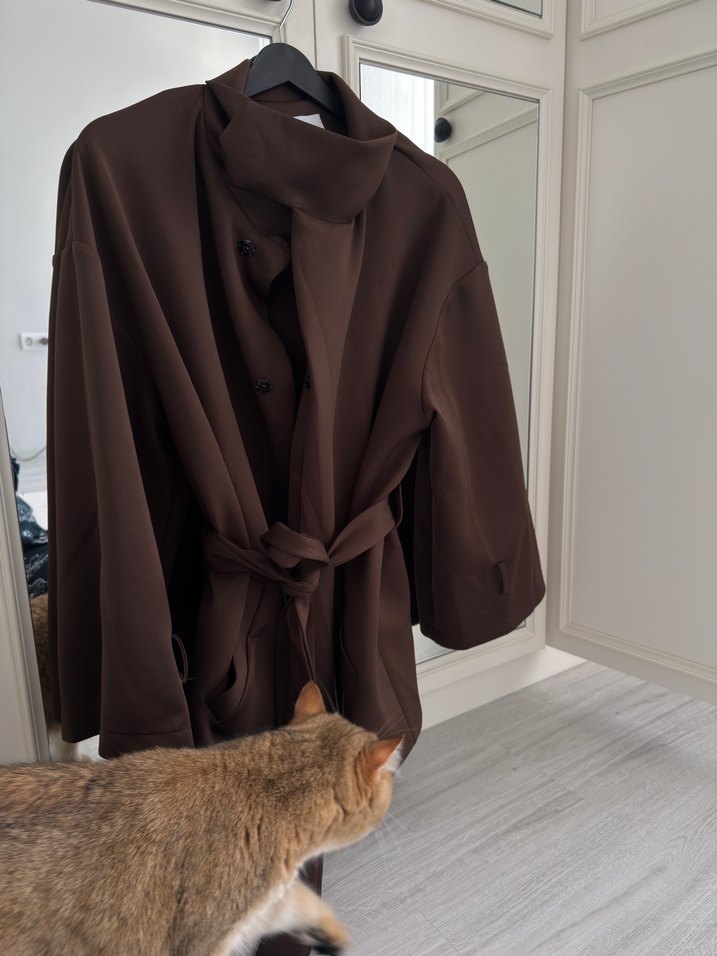 Kadın Kahverengi Uzun Kollu Salaş Uzun Elbise - Görsel 4