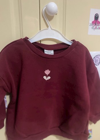 Bordo Kız Sweatshirt Çiçek Baskılı
