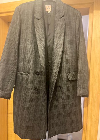 Aker Gri Ekose Uzun Blazer Ceket