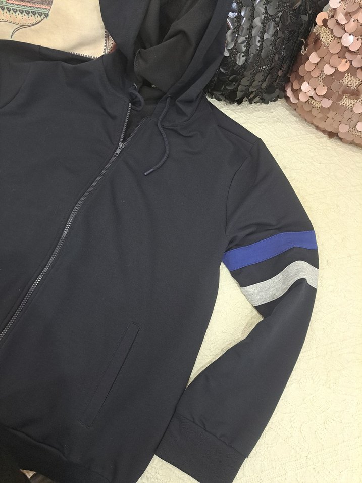 Kapüşonlu Mavi Fermuarlı Erkek Sweatshirt - Görsel 2