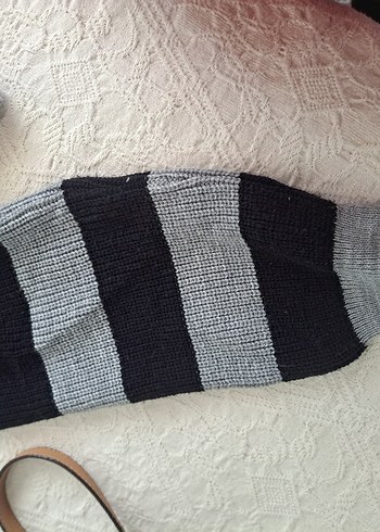 Gri Çizgili Triko salaş Kazak - Görsel 3