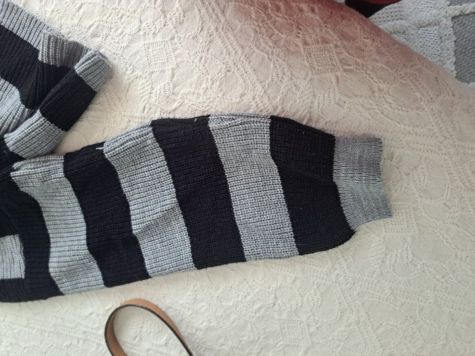 Gri Çizgili Triko salaş Kazak - Görsel 3