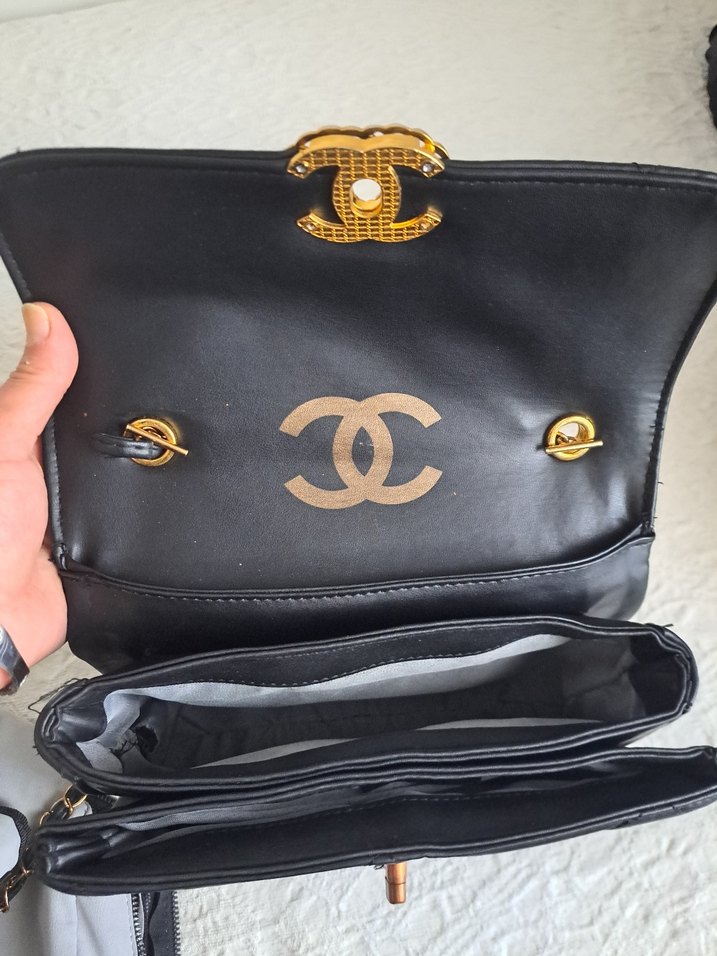 Siyah Deri Zincir Detaylı Kadın Çanta - Görsel 5