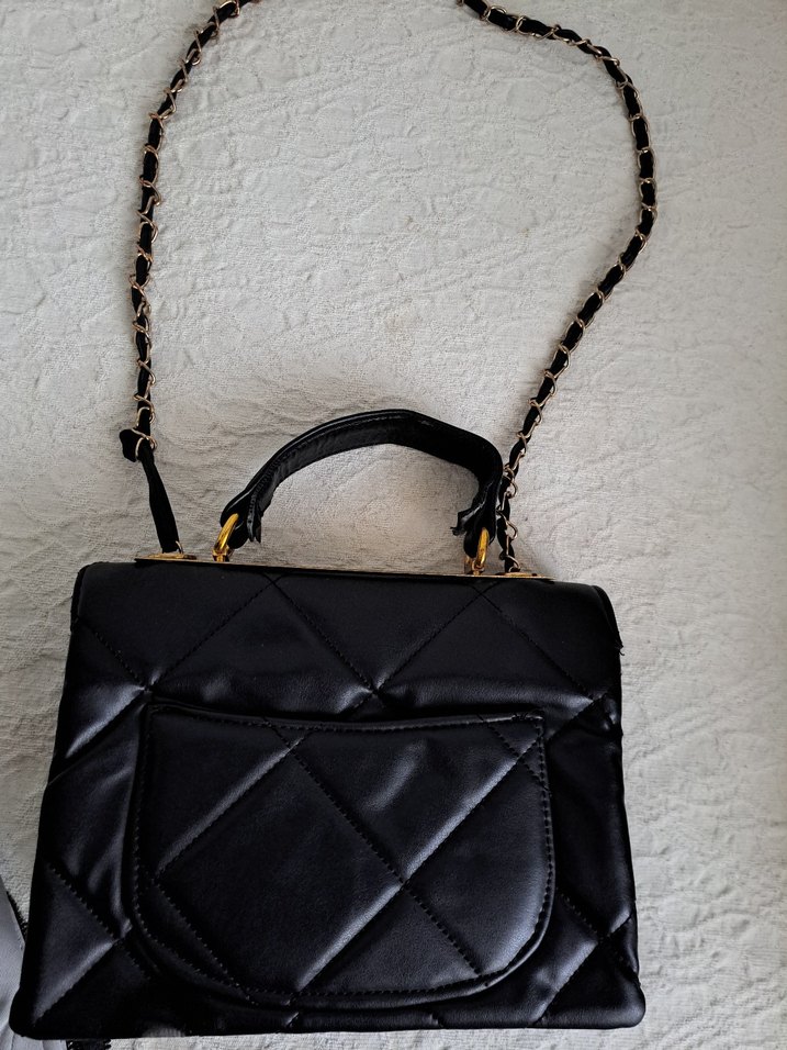 Siyah Deri Zincir Detaylı Kadın Çanta - Görsel 2