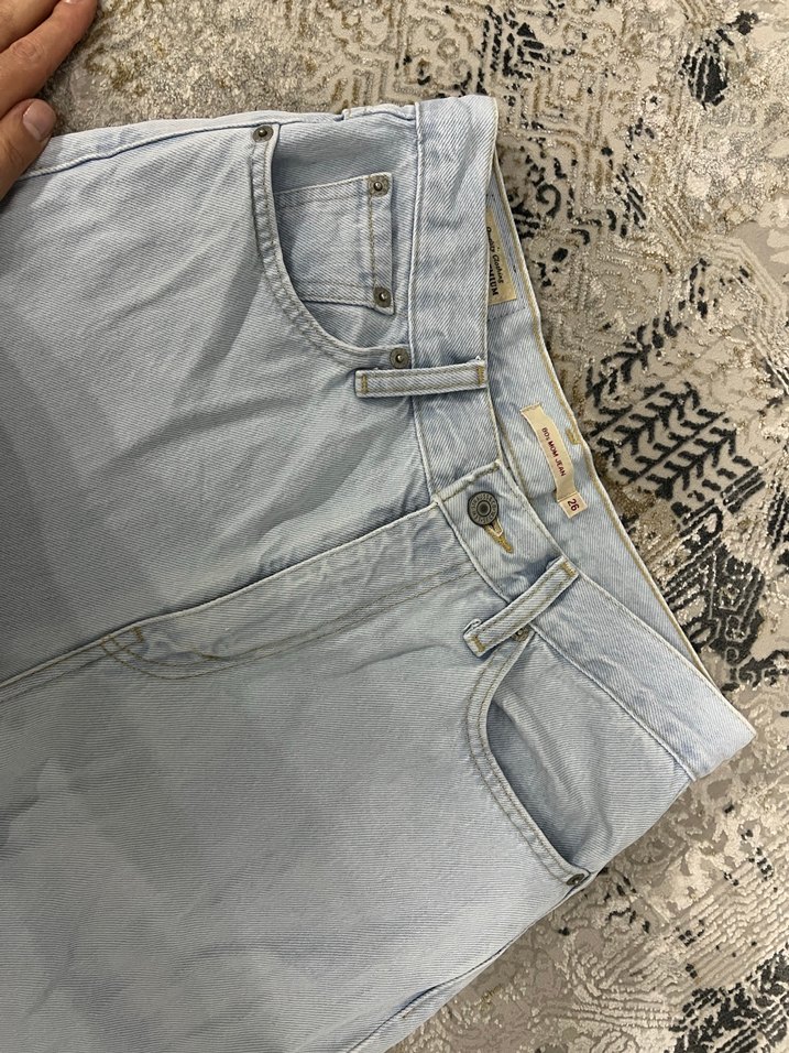Beyaz Bol Kesim Denim Kadın Pantolon - Görsel 2