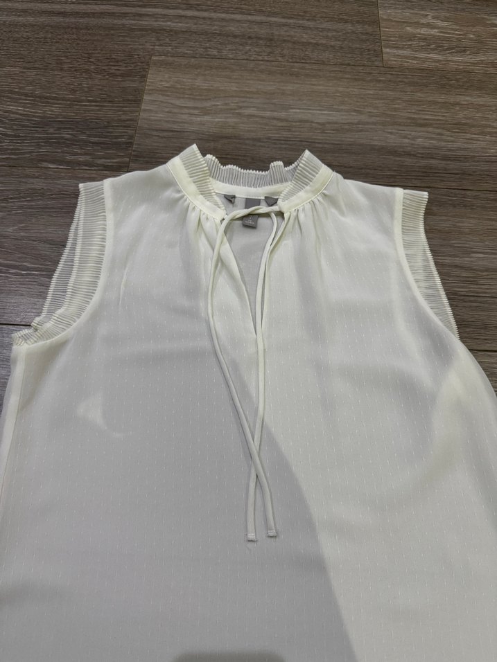 Beyaz Piliseli V Yakalı Kolsuz Bluz - Görsel 2