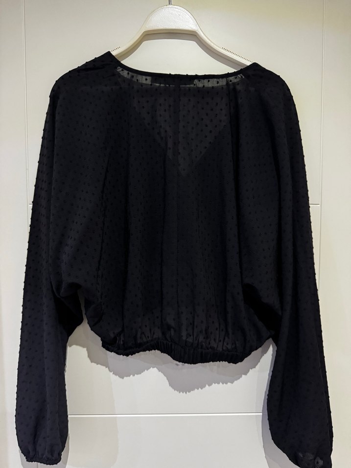 Na-dk Siyah V Yaka Uzun Kollu Kadın Bluz - Görsel 2