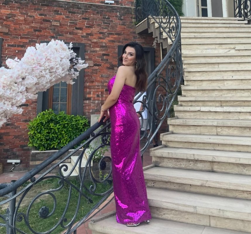 Parlak Pembe Uzun Straplez Abiye - Görsel 2