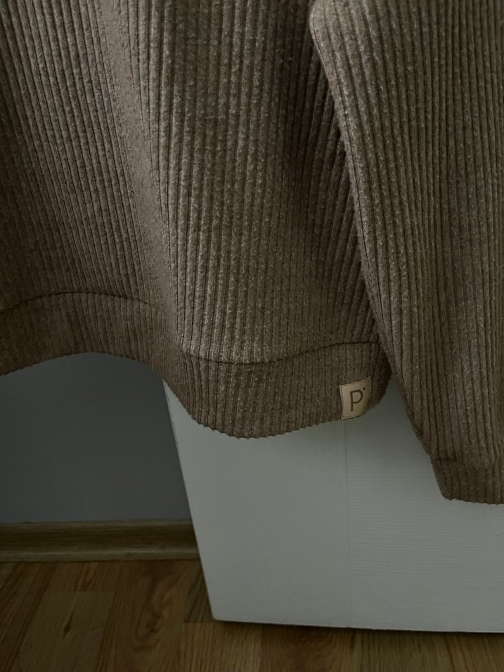 Bej Kadın Örgü Sweatshirt Kapüşonlu - Görsel 4