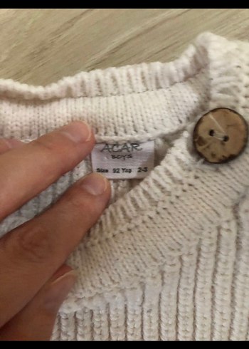 Çocuk Beyaz Lacivert Örgü Kazak - Görsel 3