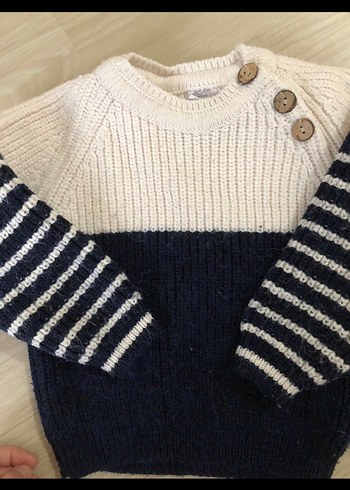 Çocuk Beyaz Lacivert Örgü Kazak - Görsel 2