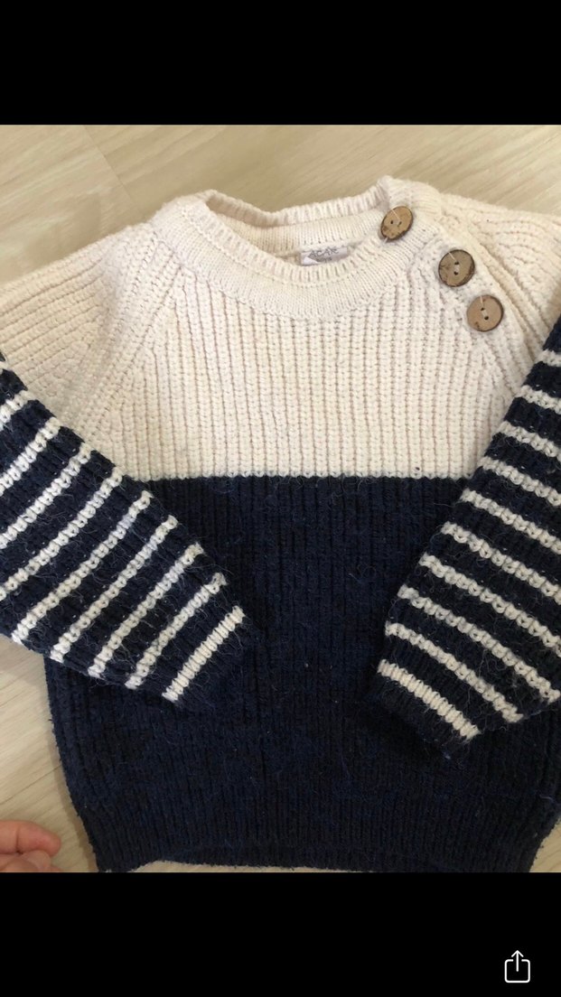 Çocuk Beyaz Lacivert Örgü Kazak - Görsel 2