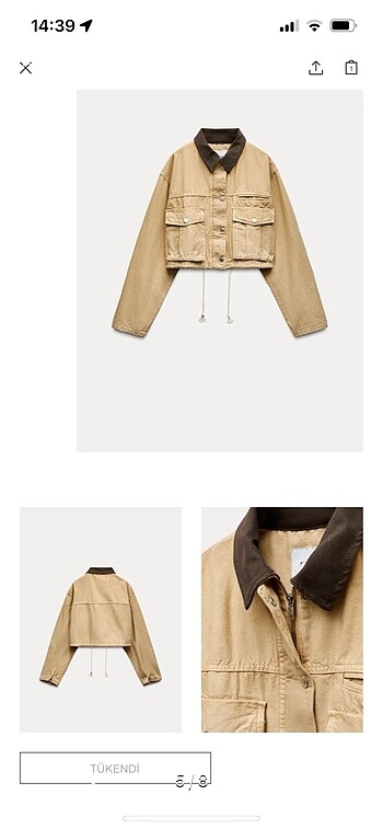 xs Beden camel Renk Kontrast yakalı crop ceket