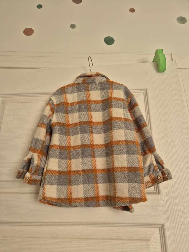 Düğmeli Ekose Desenli Erkek Çocuk Yün Kaban - Görsel 2