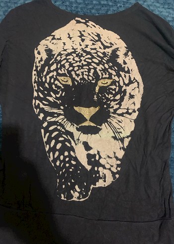 Siyah Leopar Baskılı Uzun Kollu Tişört - Görsel 2