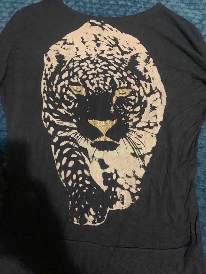 Siyah Leopar Baskılı Uzun Kollu Tişört - Görsel 2