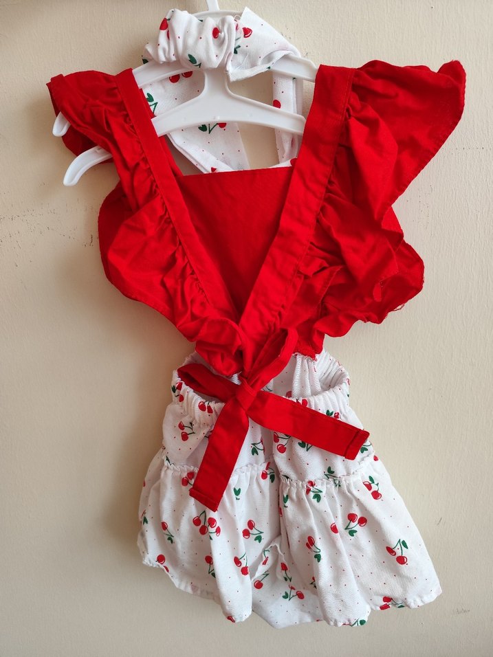 Kırmızı Fırfırlı Bebek Kız Takımı - Görsel 2