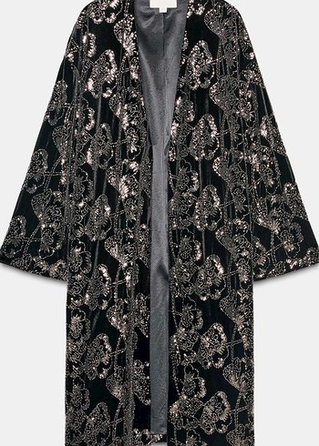 ZARA Siyah full palet İşlemeli kadife kaban - Görsel 2