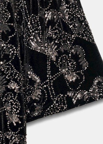 ZARA Siyah full palet İşlemeli kadife kaban - Görsel 3