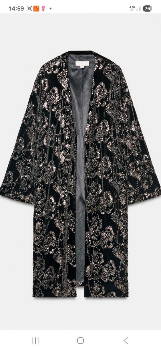 ZARA Siyah full palet İşlemeli kadife kaban - Görsel 2