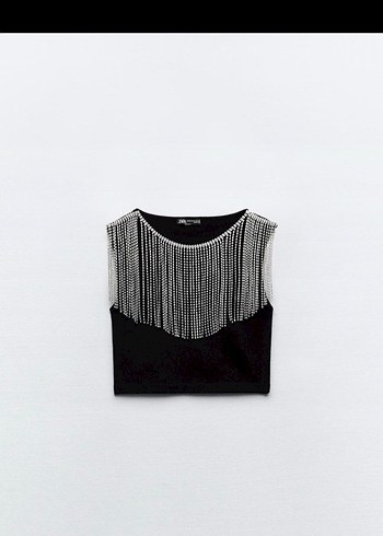 zara Pullu Siyah V Yaka Kısa Crop Top - Görsel 2