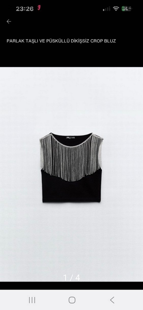 zara Pullu Siyah V Yaka Kısa Crop Top - Görsel 2