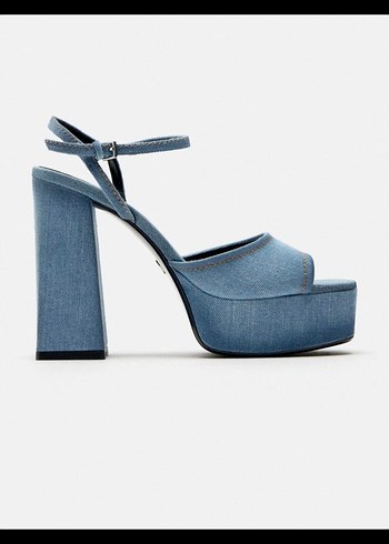 zara. Kadın Mavi Denim Platform Topuklu Ayakkabı - Görsel 2