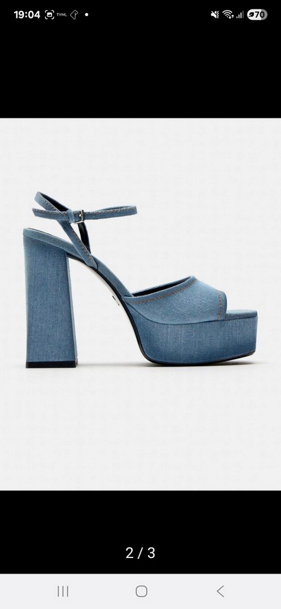 zara. Kadın Mavi Denim Platform Topuklu Sandalet - Görsel 2