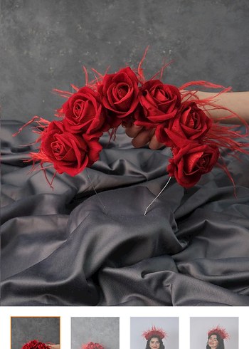 Koyu Kırmızı Güllü Gotik Saç Tacı