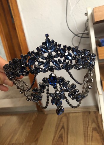 Beden Boncuk İşlemeli Mavi Denim Saç Aksesuarı