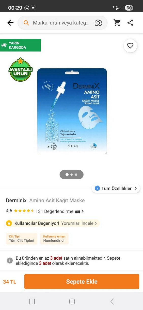 DERMINIX Amino Asit Kağıt Maske - Görsel 2