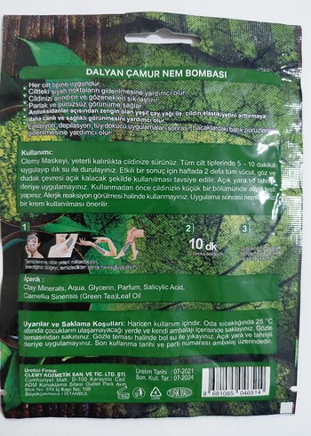 Clemy Yeşil Çaylı Nem Bombası Saç Maskesi 32 ml - Görsel 3