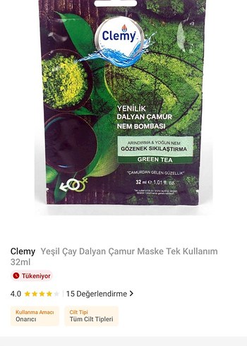 Clemy Yeşil Çaylı Nem Bombası Saç Maskesi 32 ml - Görsel 2