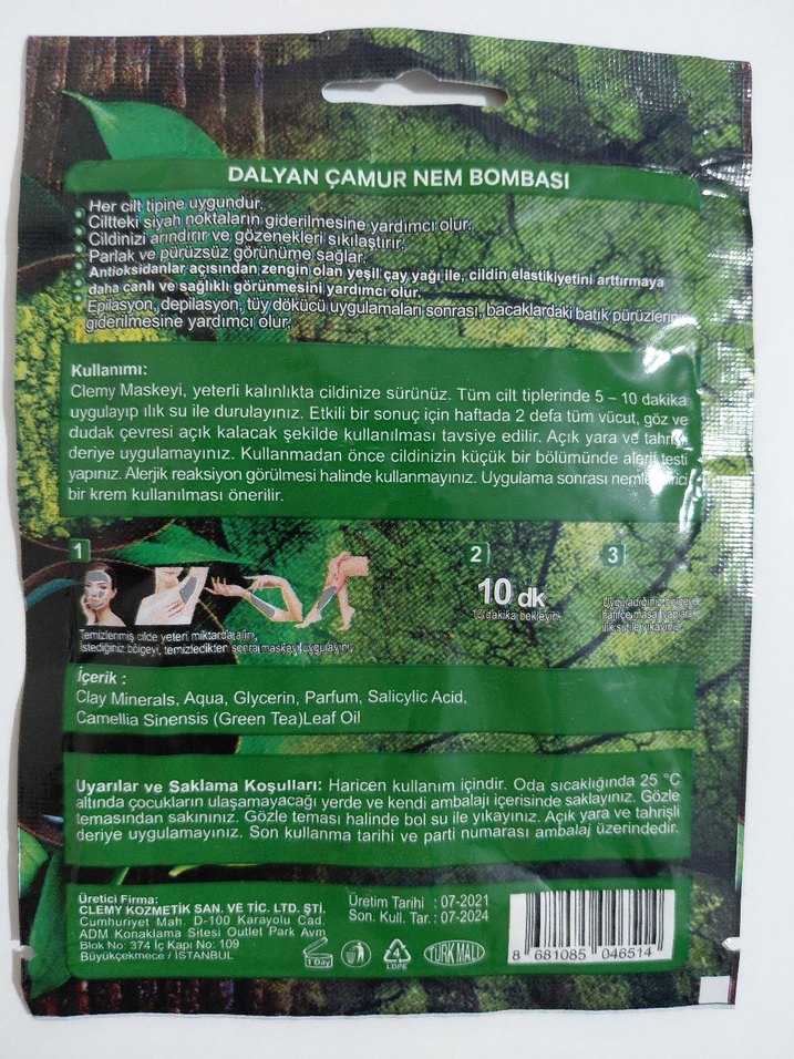 Clemy Yeşil Çaylı Nem Bombası Saç Maskesi 32 ml - Görsel 3