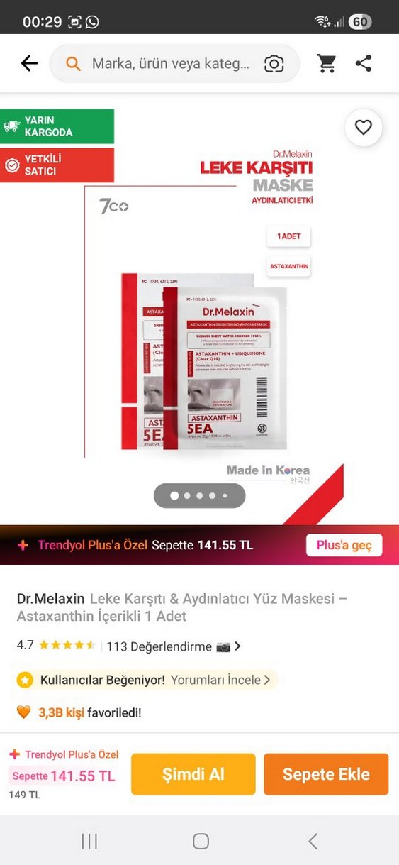 Dr. Melaxin Astaxanthin Aydınlatıcı Maske 25g 2 adet fiyatıdır - Görsel 3
