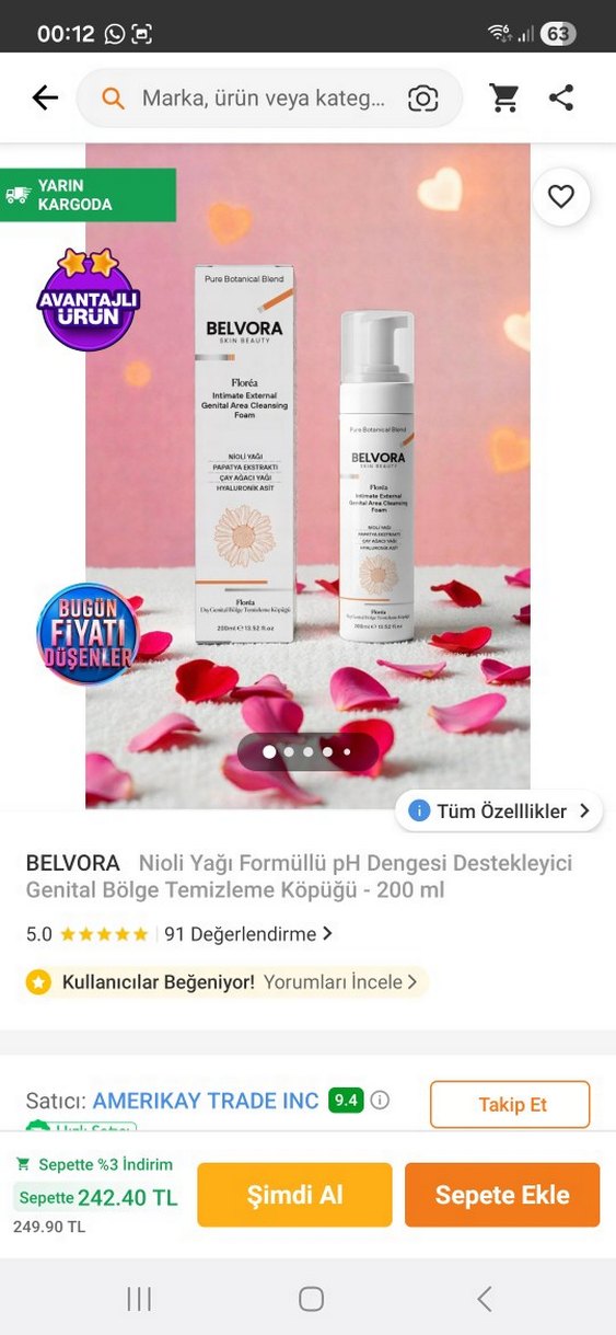 Belvora Floréa Genital Bölge Temizleme Köpüğü 200 ml - Görsel 4