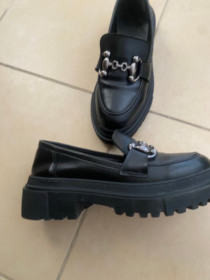 Siyah Deri Goth Platform Topuklu Kadın Loafer - Görsel 3