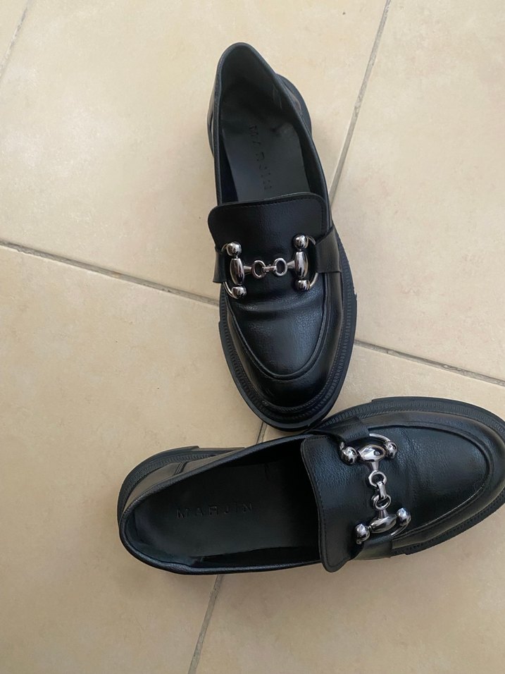 Siyah Deri Goth Platform Topuklu Kadın Loafer - Görsel 2