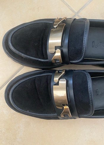 Siyah Süet Kadın Loaferlar Gold Tokalı - Görsel 5