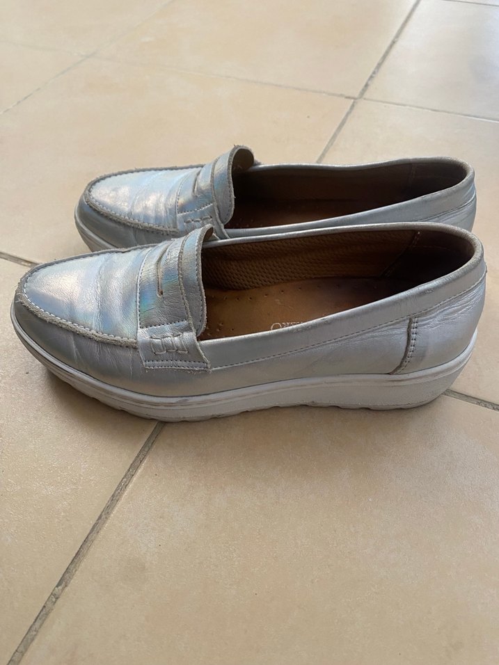 Gri Deri Kadın Dolgu Topuklu Loafer - Görsel 2