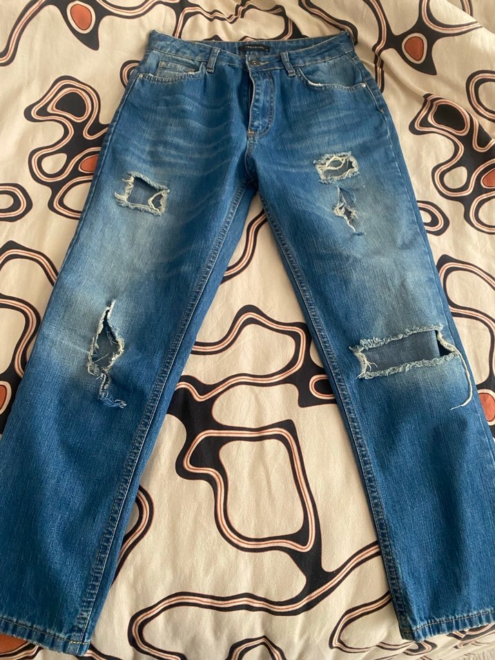 Mavi Yırtık Detaylı Salaş Kadın Kot Pantolon - Görsel 2