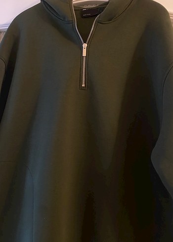 Haki Fermuarlı Yüksek Yakalı Sweatshirt - Görsel 2