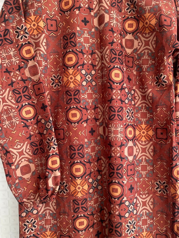 Bohem Tarz Uzun Kahverengi Desenli Elbise - Görsel 3