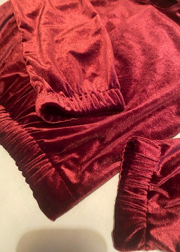 Bordo Kadife Kapüşonlu Uzun Kollu Sweatshirt - Görsel 2