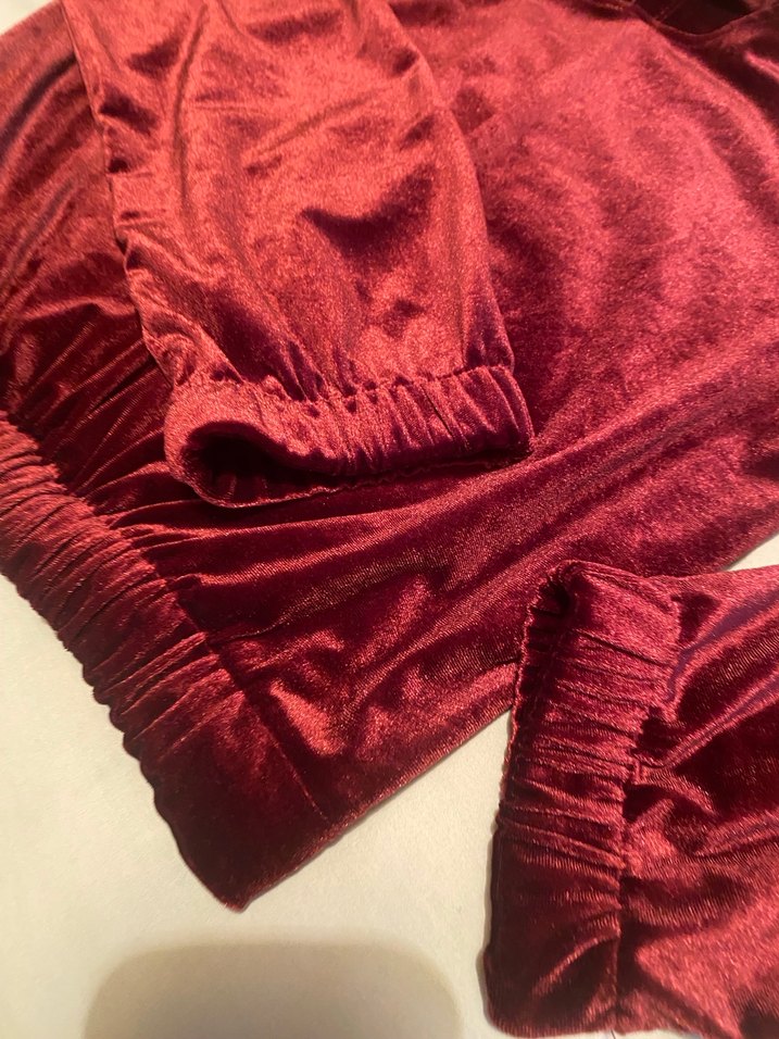 Bordo Kadife Kapüşonlu Uzun Kollu Sweatshirt - Görsel 2