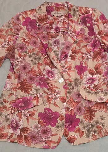 Çiçek Desenli Pembe Kadın Blazer Ceket - Görsel 2