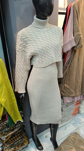 universal Beden ten rengi Renk Elbiseli Triko Takım Taş Rengi 120'cm