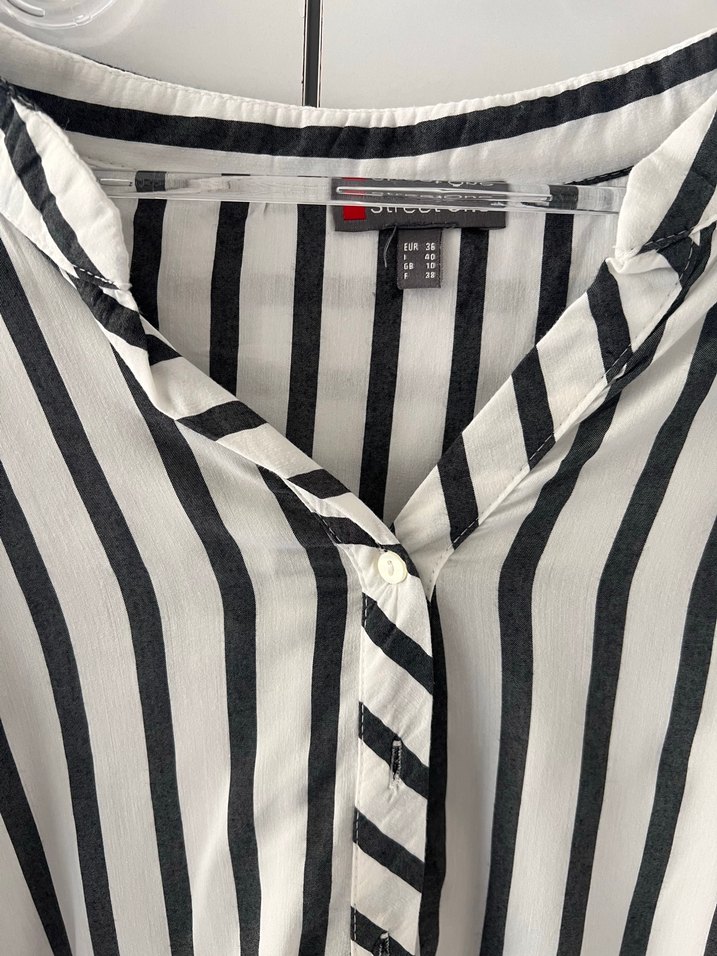 Kadın Beyaz Gri Çizgili V Yaka Gömlek - Görsel 3