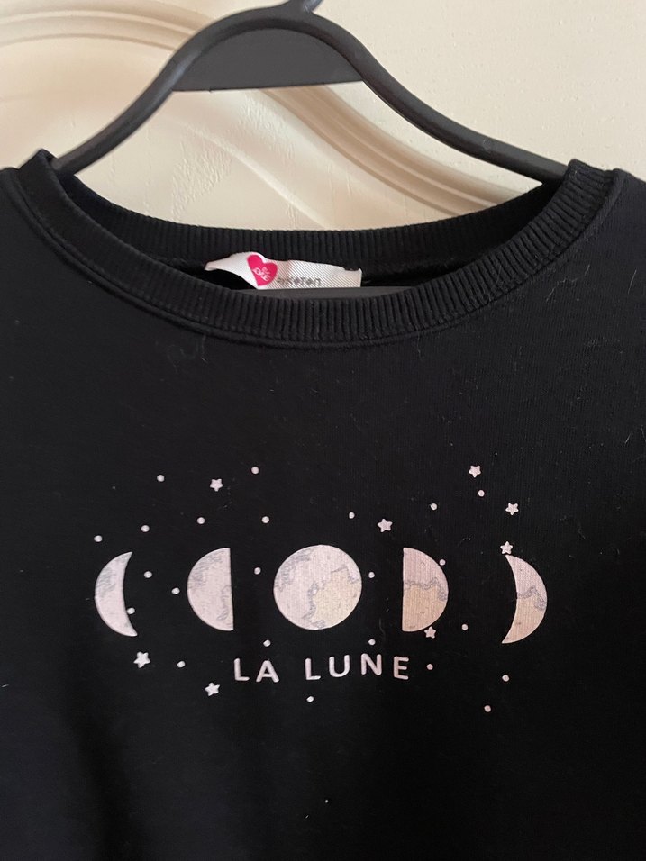 Siyah Baskılı Crop Kadın Sweatshirt - Görsel 2